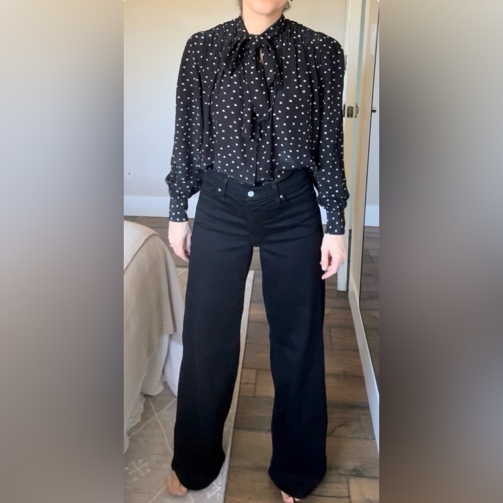 100% silk vintage bow neck tie silk blouse puff sleeve